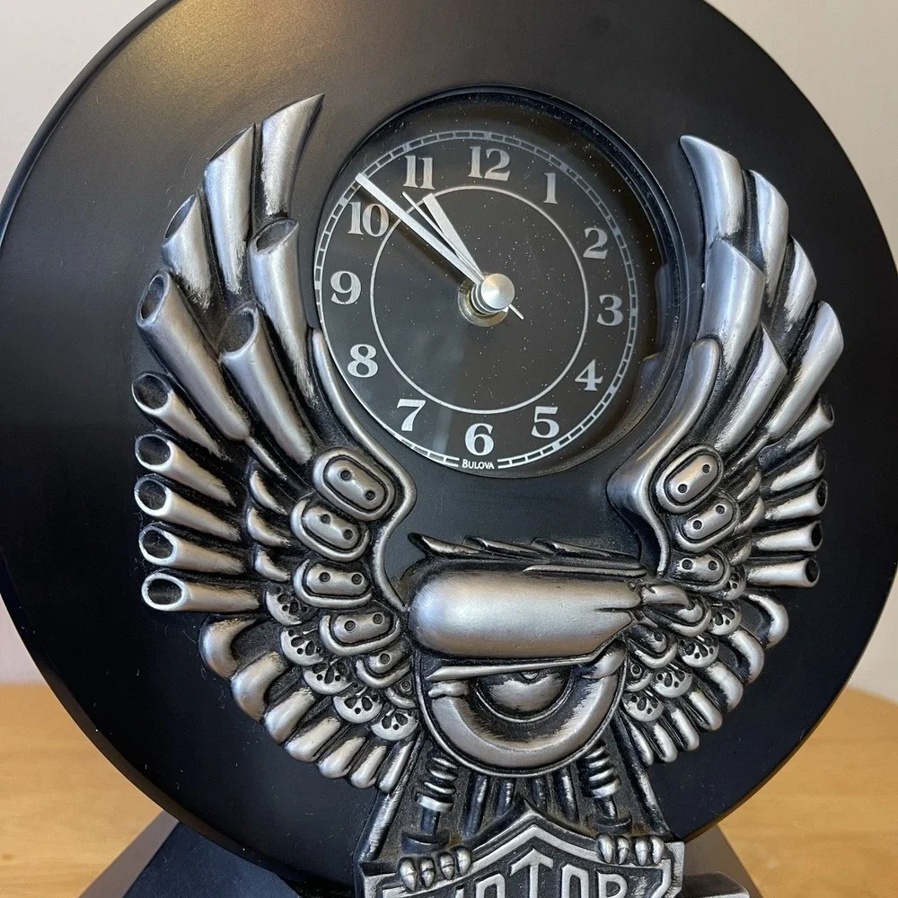 HARLEY DAVIDSON DESK CLOCK BLACK EAGLE FRAME 2003 MANTEL WORKS
